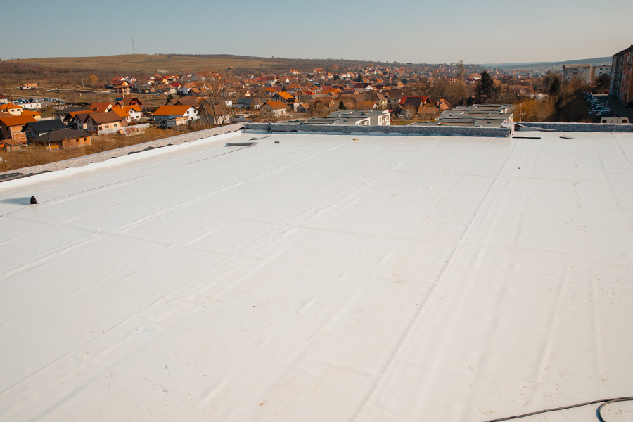 commercial building roof view with new single ply membrane installed trenton ky